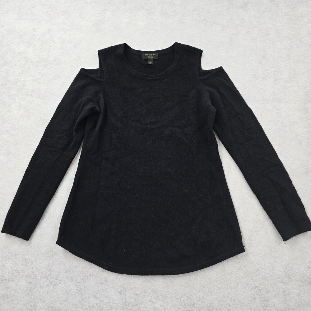Charter Club Luxury 100% Cashmere Sweater Cold Shoulder Cutout Size M Black READ